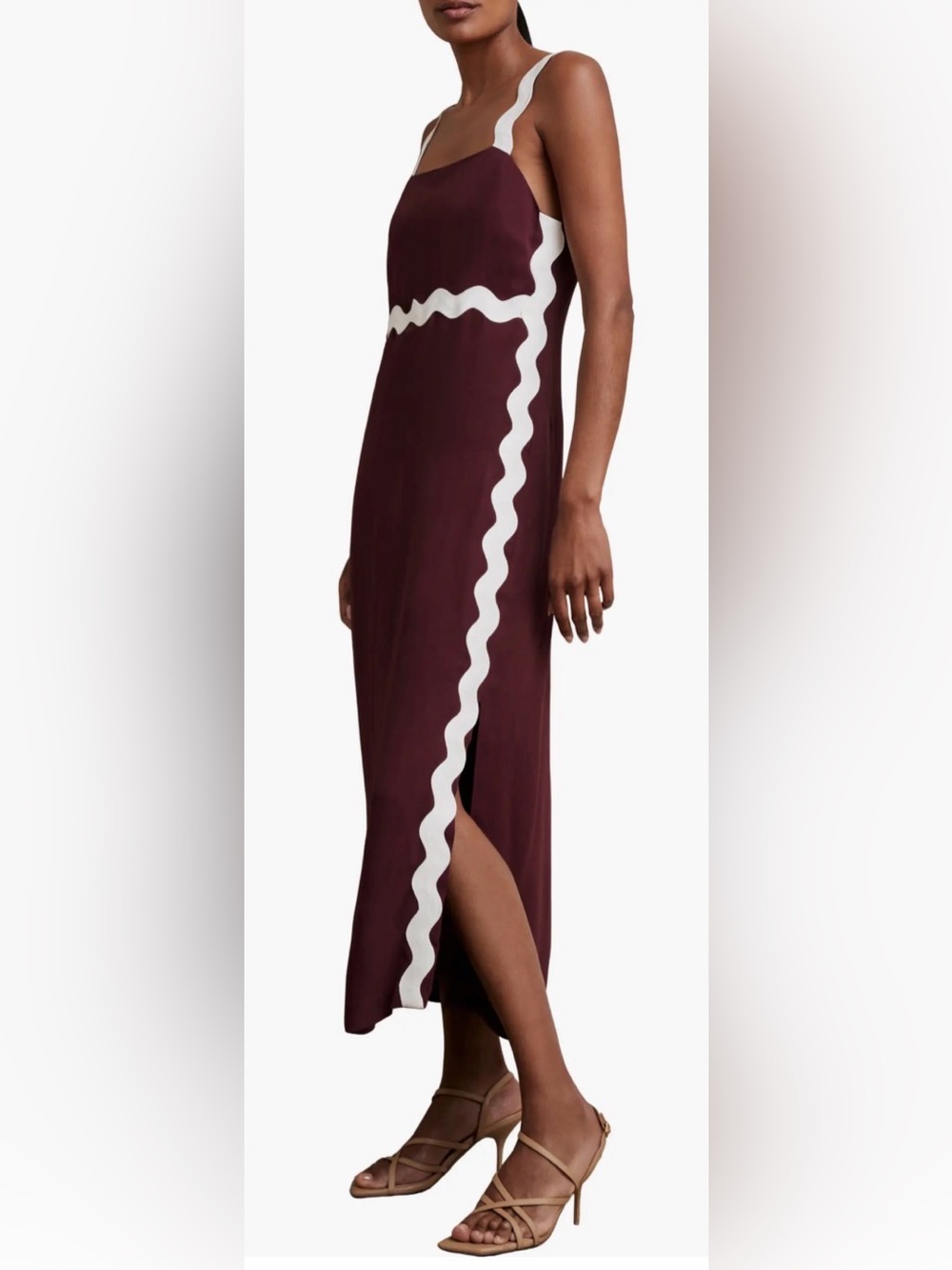 NEW REISS Asher Rickrack red burgundy Maxi Dress sz 10